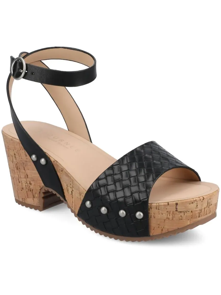 Женские сандалии на пробковом каблуке Vanessa Journee Collection, черный woven — изображение 1 из 5