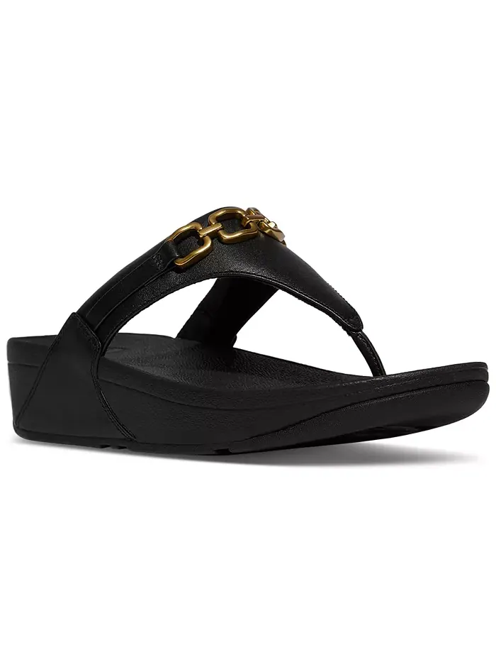 Женские сандалии Lulu Square-Chain на платформе с кожаным ремешком между пальцев Fitflop — изображение 1 из 6, черный