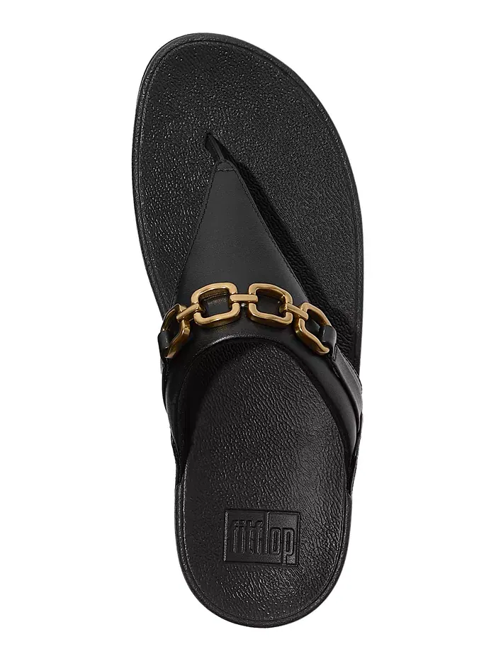 Женские сандалии Lulu Square-Chain на платформе с кожаным ремешком между пальцев Fitflop — изображение 3 из 6, черный