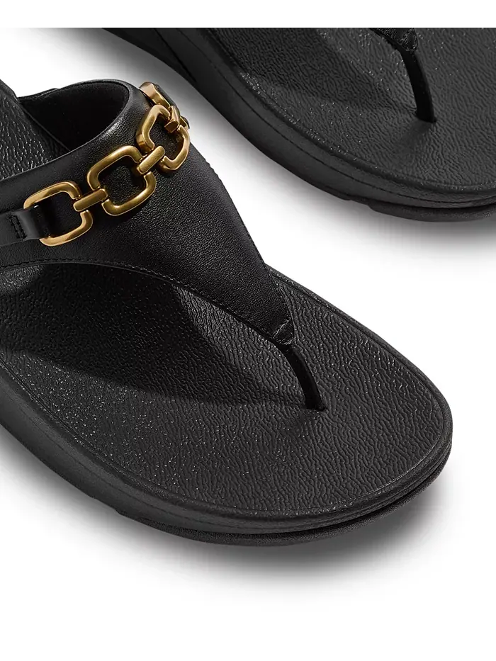 Женские сандалии Lulu Square-Chain на платформе с кожаным ремешком между пальцев Fitflop — изображение 6 из 6, черный