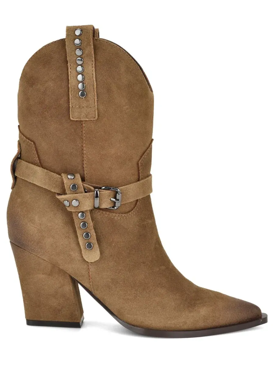 Ботильоны из замши на каблуке Weslie Nine West — изображение 2 из 5, коричневый