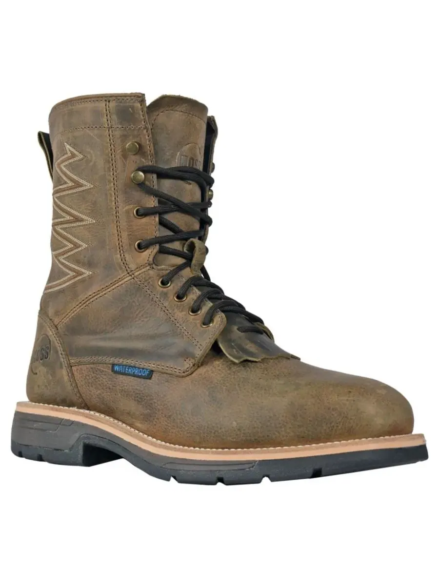 Мужские рабочие ботинки HOSS Brisbee Lacer 8 Inch Distressed Lace Up Kiltie Composite Toe Hoss Boot — изображение 1 из 6