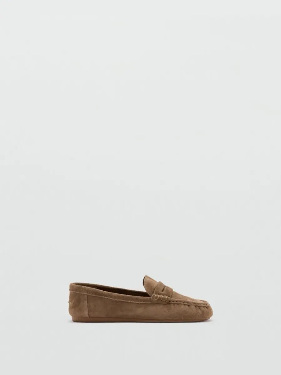 Женские лоферы из замши с мысом, модель Penny Loafers MANGO — изображение 1 из 4, коричневый