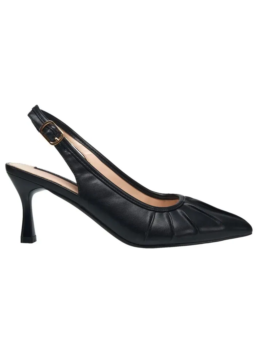 Туфли-лодочки с открытым мысом и ремешком на пятке Ruched Kitten Heel French Connection — изображение 2 из 6, черный