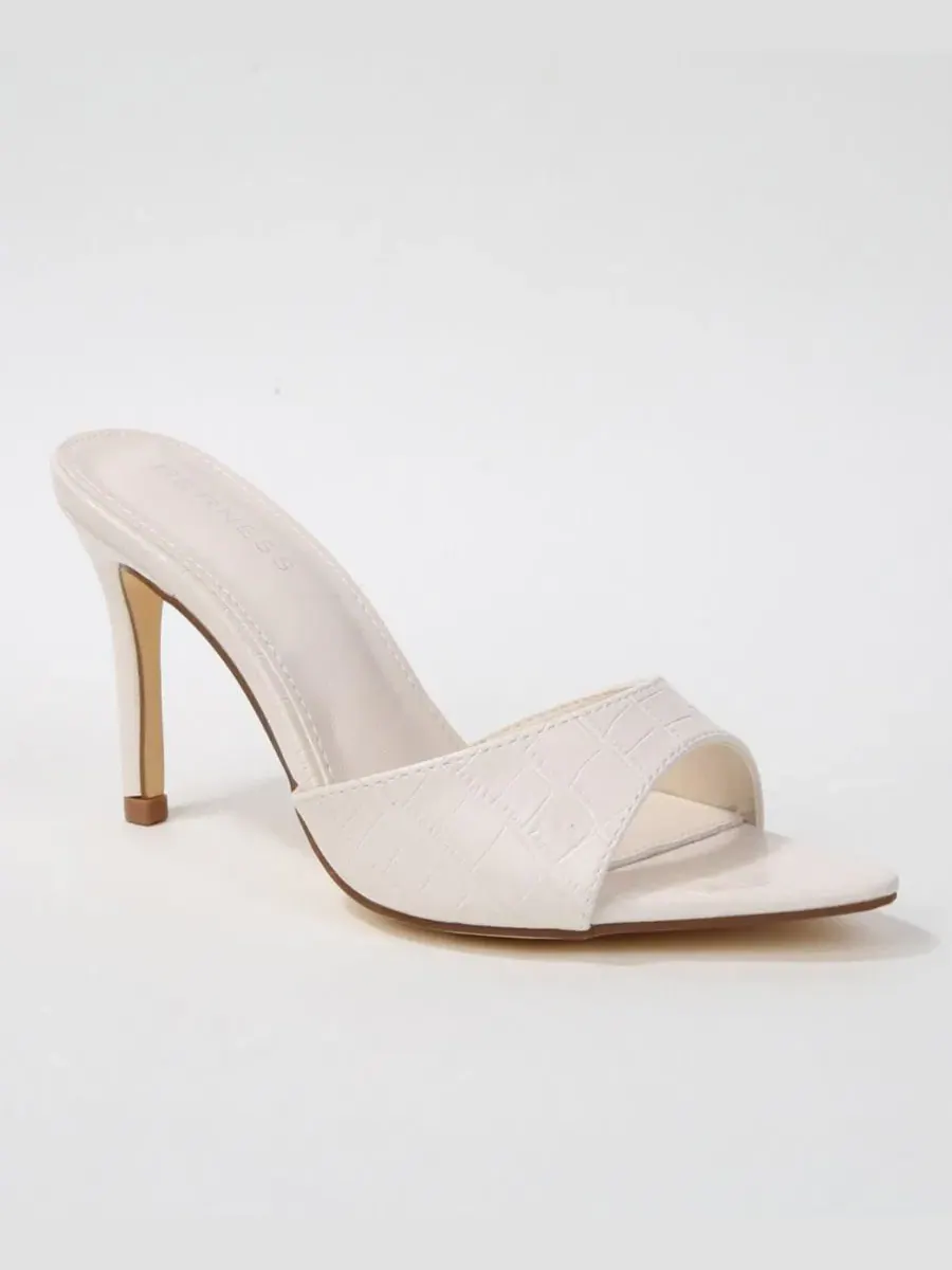 Босоножки на каблуке с фактурой крокодиловой кожи Jessa Croc Embossed Stiletto Slide Sandals BERNESS