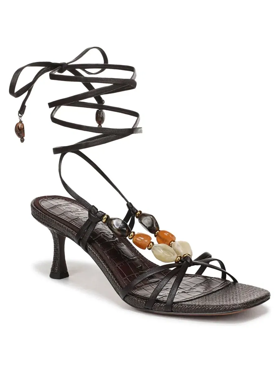 Сандалии на каблуке-рюмочке с переплетением и бисерной отделкой Paloma Sam Edelman — изображение 1 из 5, черный