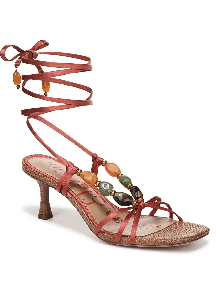 Босоножки на каблуке-рюмочке с обмоткой Paloma Sam Edelman, Coral Clay Satin Fabric — изображение 1 из 5