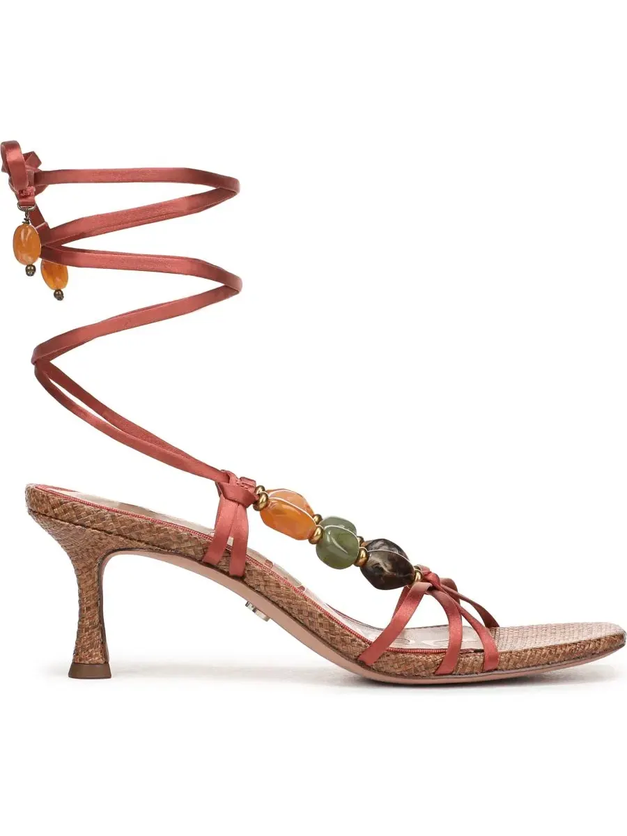 Босоножки на каблуке-рюмочке с обмоткой Paloma Sam Edelman, Coral Clay Satin Fabric — изображение 2 из 5