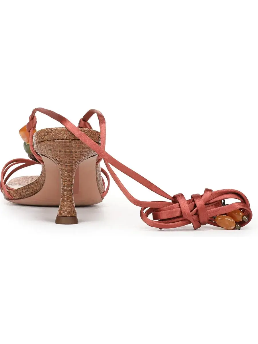 Босоножки на каблуке-рюмочке с обмоткой Paloma Sam Edelman, Coral Clay Satin Fabric — изображение 3 из 5