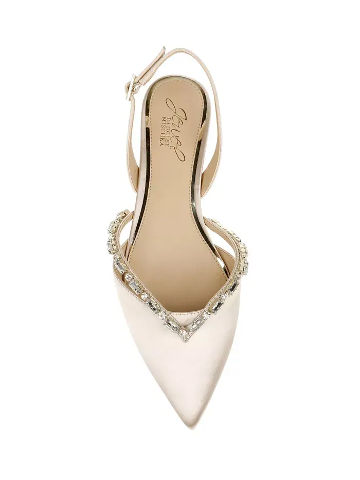 Женские вечерние балетки Camden с открытой пяткой и острым носом Jewel Badgley Mischka — изображение 6 из 7, шампань
