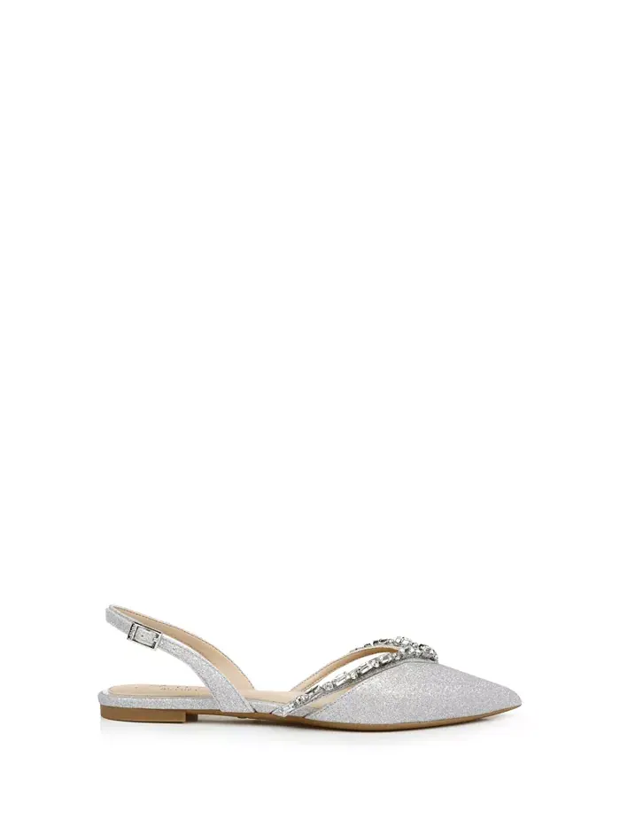 Женские вечерние балетки Camden с открытой пяткой и острым носом Jewel Badgley Mischka — изображение 2 из 7, серебристый