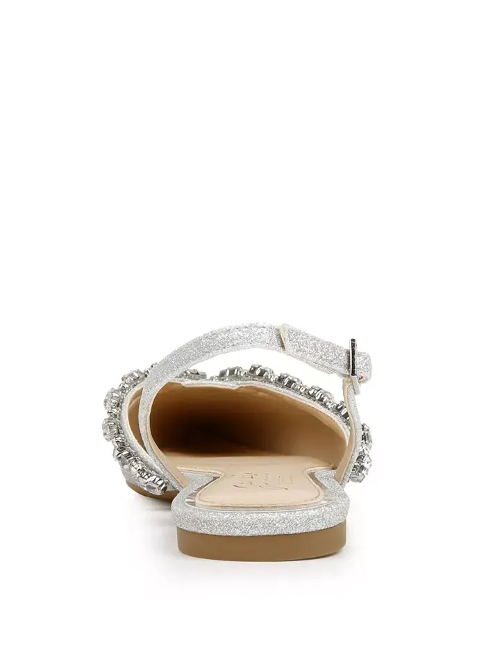Женские вечерние балетки Camden с открытой пяткой и острым носом Jewel Badgley Mischka — изображение 3 из 7, серебристый