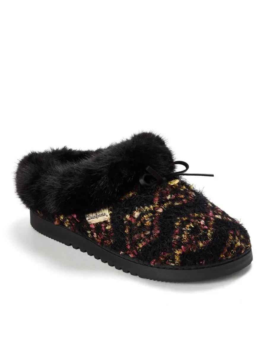 Женские тапочки-клоги с бантом Daphne Knit Dearfoams — изображение 1 из 7, черный