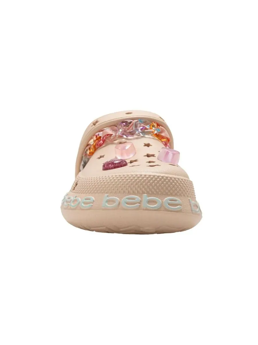 Детские сабо из ЭВА с цепочкой, лентой из грогрена с логотипом и подвесками Bebe — изображение 4 из 7, бежевый