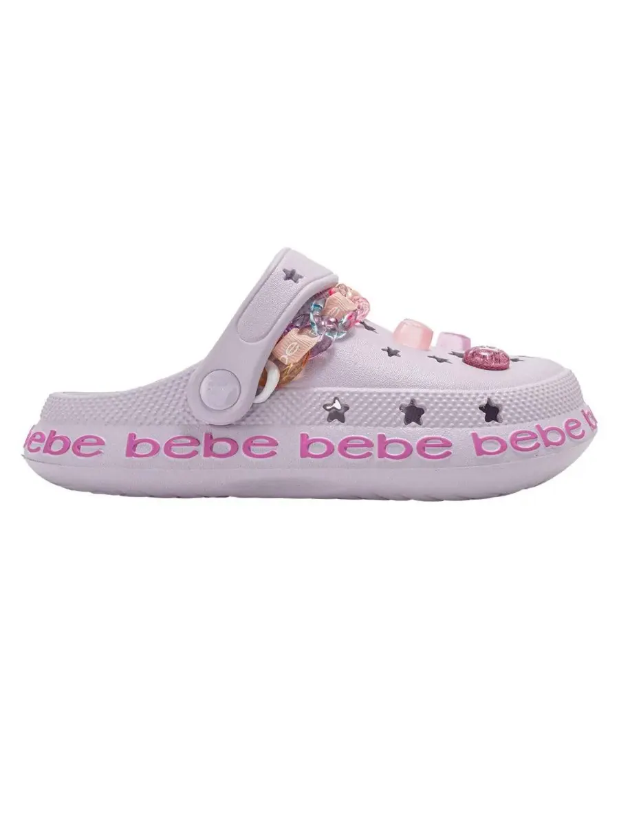 Детские сабо из ЭВА с цепочкой, лентой из грогрена с логотипом и подвесками Bebe — изображение 2 из 7, фиолетовый