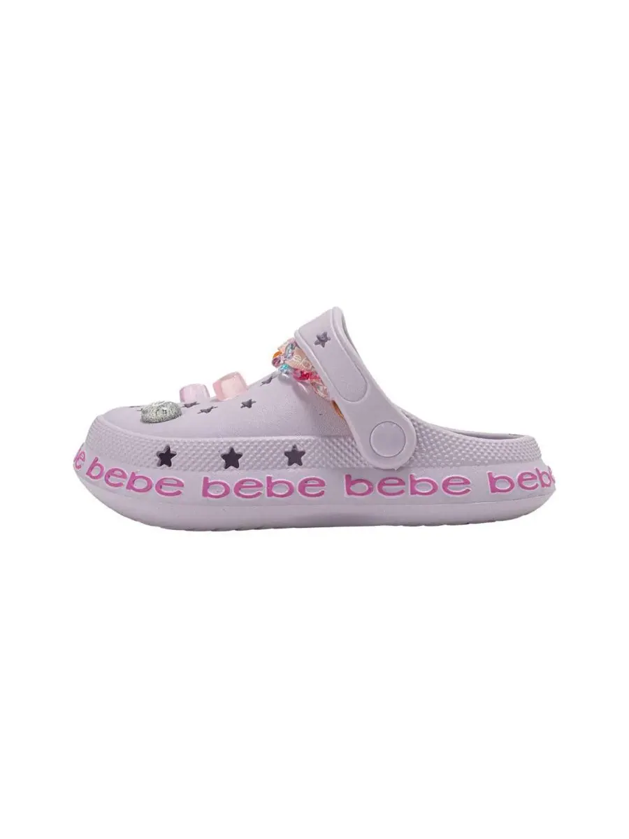 Детские сабо из ЭВА с цепочкой, лентой из грогрена с логотипом и подвесками Bebe — изображение 4 из 7, фиолетовый