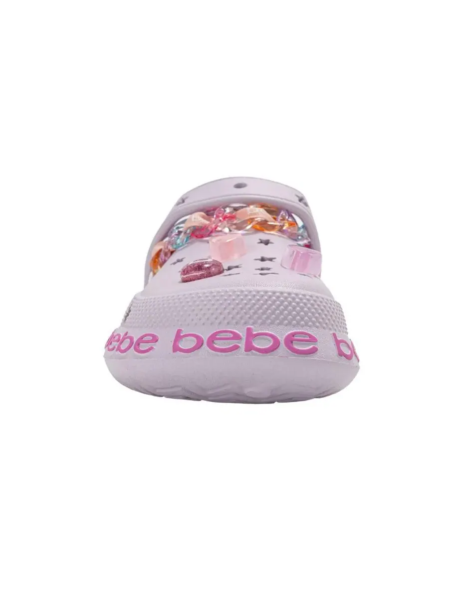 Детские сабо из ЭВА с цепочкой, лентой из грогрена с логотипом и подвесками Bebe — изображение 5 из 7, фиолетовый