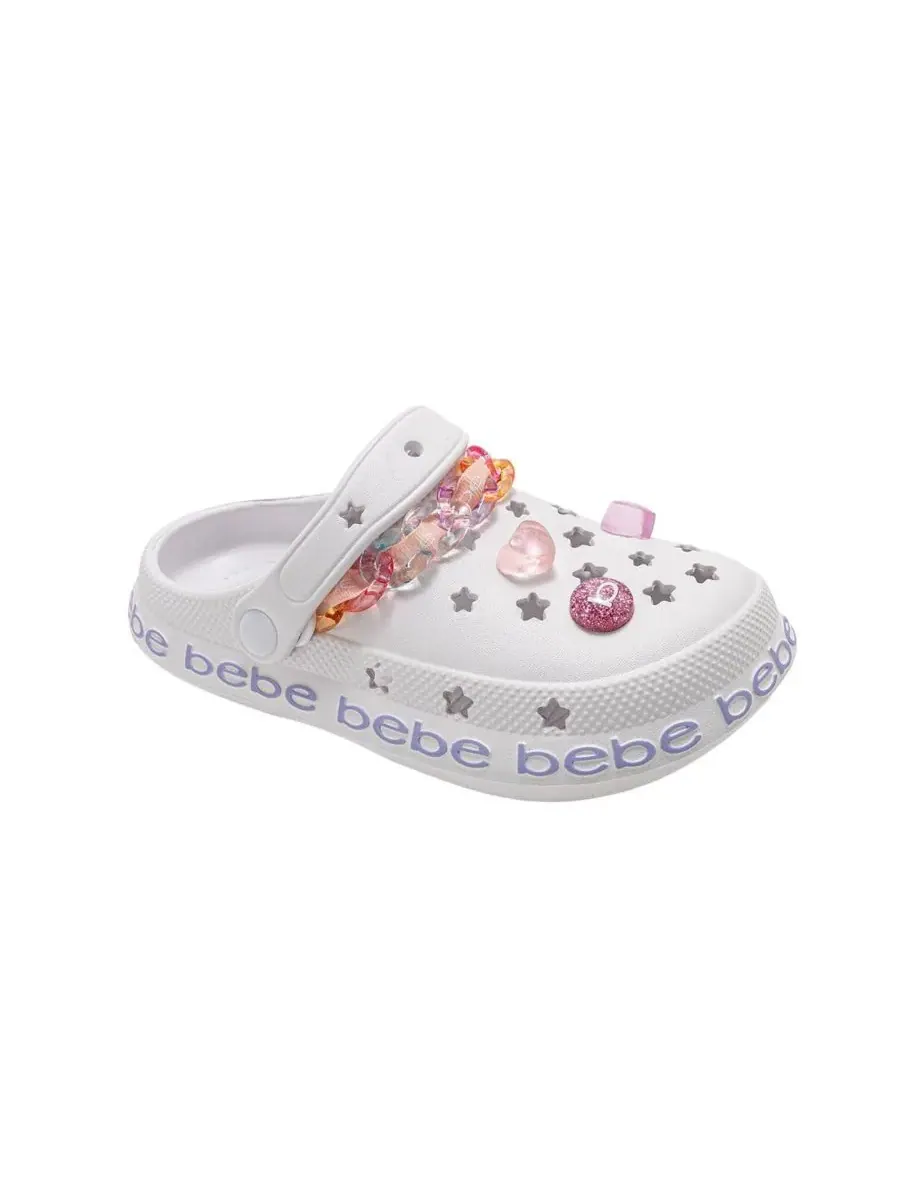 Детские сабо из ЭВА с цепочкой, лентой из грогрена с логотипом и подвесками Bebe — изображение 1 из 7, белый