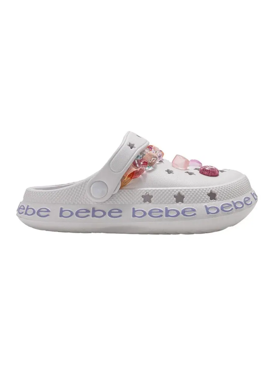 Детские сабо из ЭВА с цепочкой, лентой из грогрена с логотипом и подвесками Bebe — изображение 2 из 7, белый