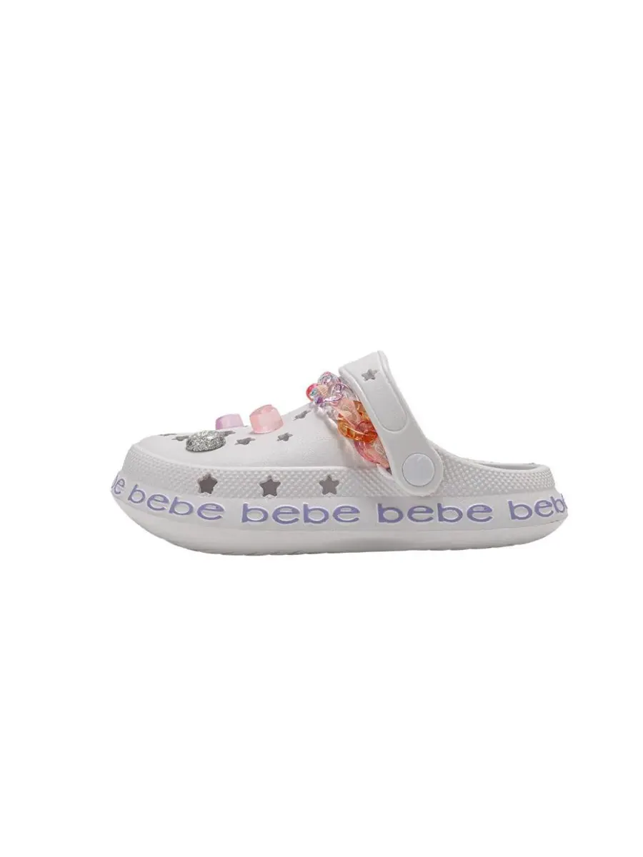 Детские сабо из ЭВА с цепочкой, лентой из грогрена с логотипом и подвесками Bebe — изображение 5 из 7, белый