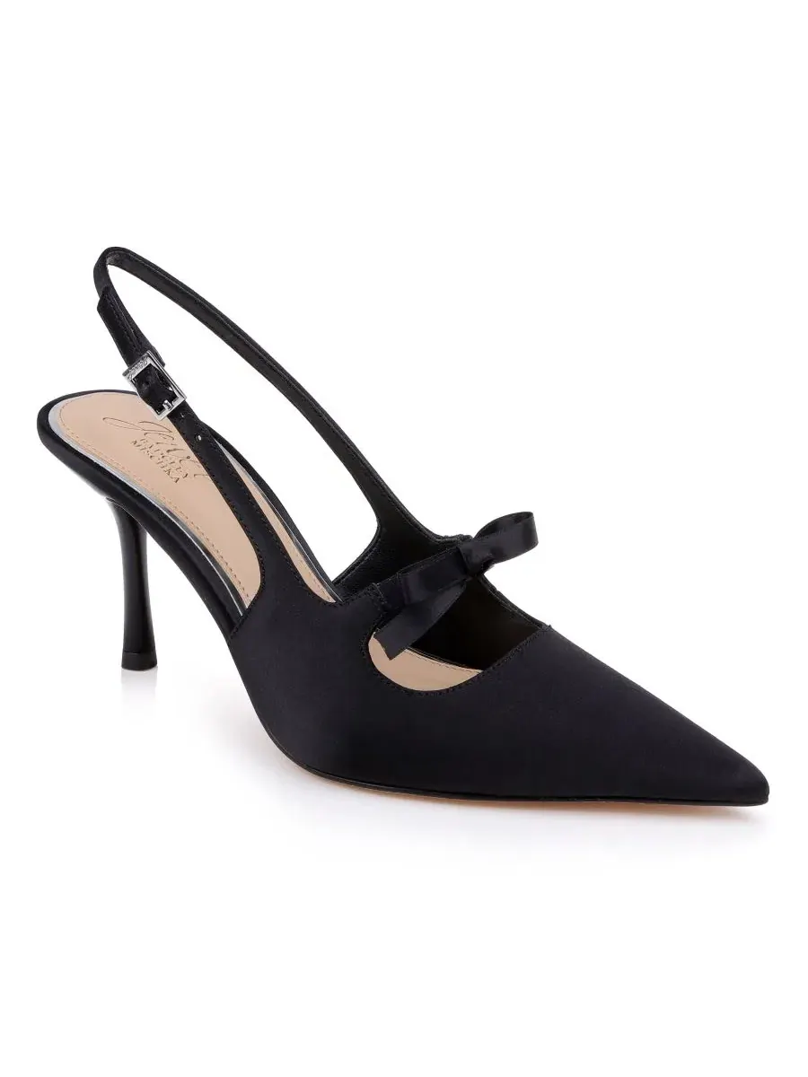 Туфли-лодочки с острым носком и ремешком Zaya Slingback, черный атлас Jewel Badgley Mischka — изображение 1 из 5