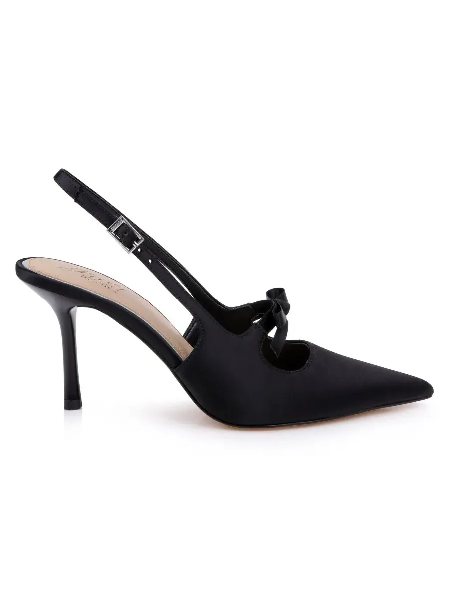 Туфли-лодочки с острым носком и ремешком Zaya Slingback, черный атлас Jewel Badgley Mischka — изображение 2 из 5