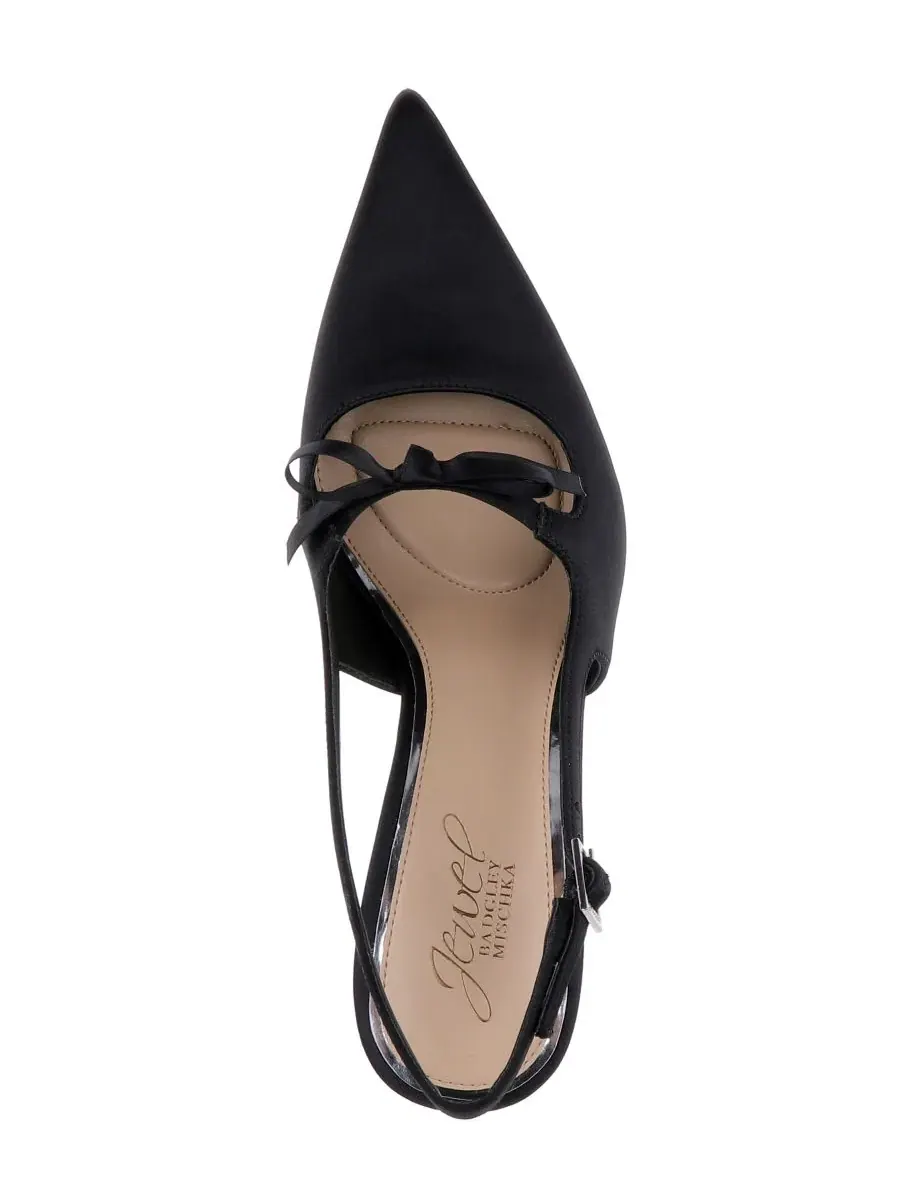 Туфли-лодочки с острым носком и ремешком Zaya Slingback, черный атлас Jewel Badgley Mischka — изображение 4 из 5
