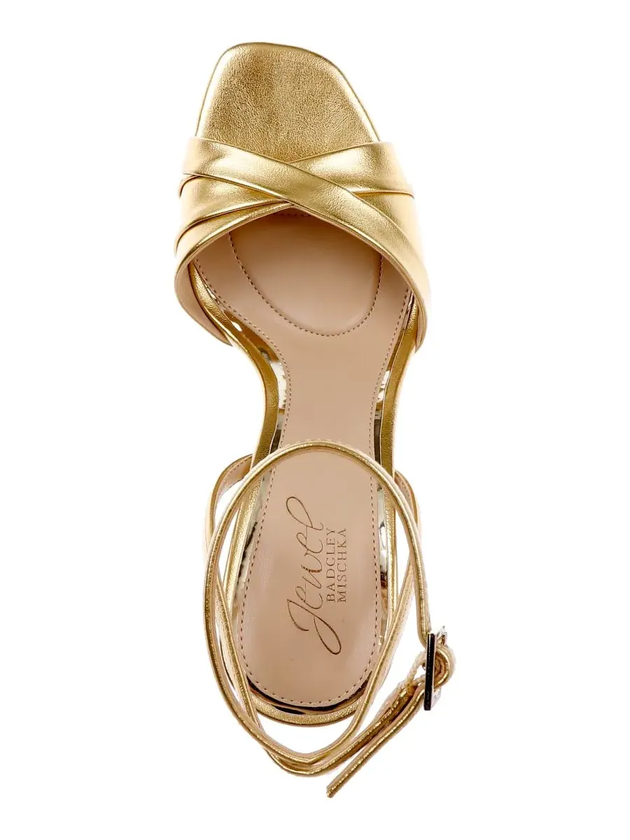 Женские сандалии Parisa с квадратным носком Jewel Badgley Mischka — изображение 4 из 5, золотистый металлик