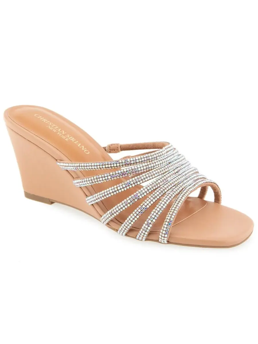 Босоножки на танкетке с кристаллами Lenix Wedge Evening Sandal Christian Siriano — изображение 1 из 5, бежевый