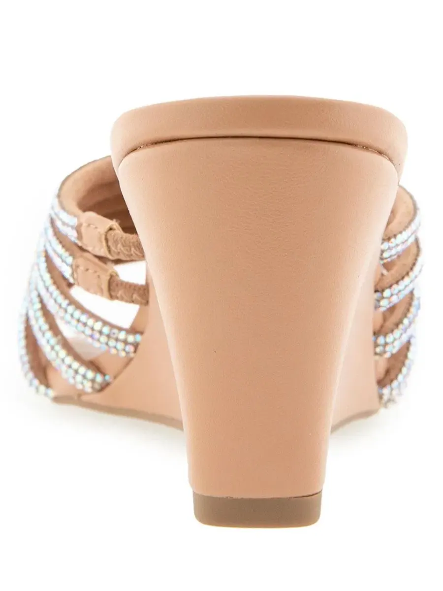 Босоножки на танкетке с кристаллами Lenix Wedge Evening Sandal Christian Siriano — изображение 3 из 5, бежевый