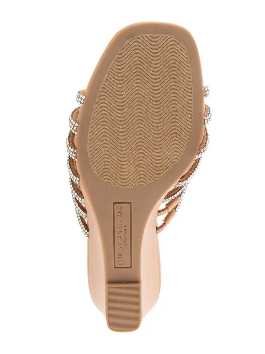 Босоножки на танкетке с кристаллами Lenix Wedge Evening Sandal Christian Siriano — изображение 5 из 5, бежевый