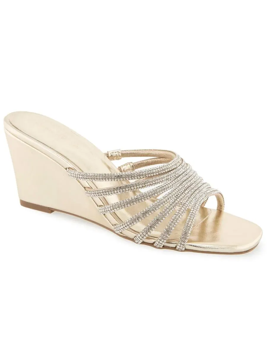 Босоножки-танкетки с кристаллами Lenix Wedge Evening Sandal Christian Siriano — изображение 1 из 5, платиновый