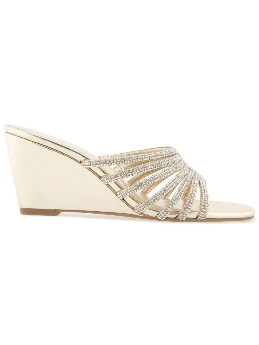 Босоножки-танкетки с кристаллами Lenix Wedge Evening Sandal Christian Siriano — изображение 2 из 5, платиновый