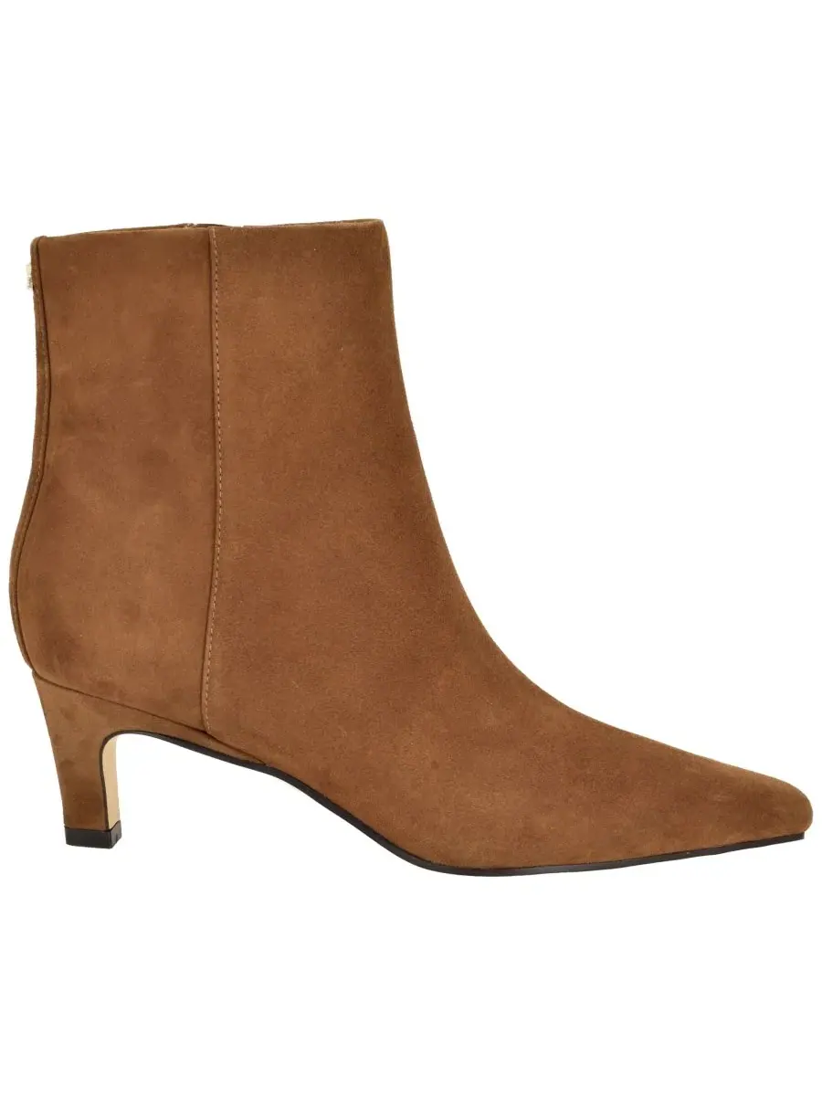 Ботильоны на каблуке-рюмочке с заостренным носком Promise Calvin Klein, Dark Natural Suede — изображение 2 из 5