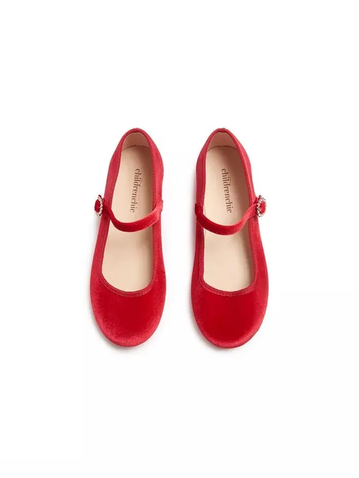 Girls Holiday Velvet Mary Janes in Red Childrenchic — изображение 2 из 3, красный