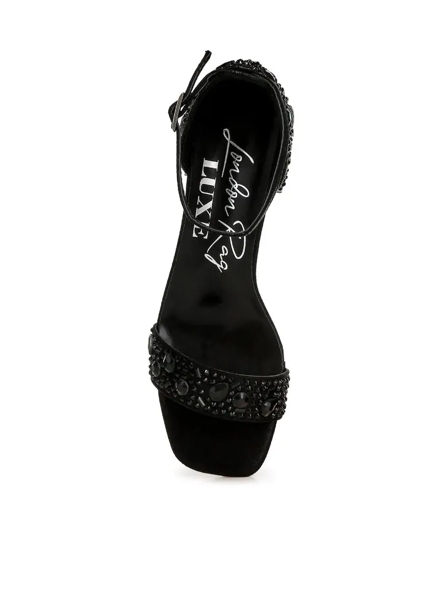 Босоножки на низком каблуке с кристаллами Nocturnal Rhinestone Embellished Shimmer London Rag — изображение 4 из 4, черный