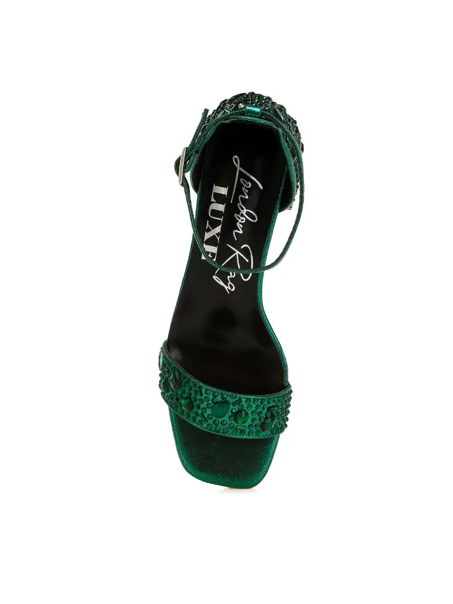 Босоножки на низком каблуке с принтом, модель Nocturnal Rhinestone Embellished Shimmer London Rag — изображение 4 из 6