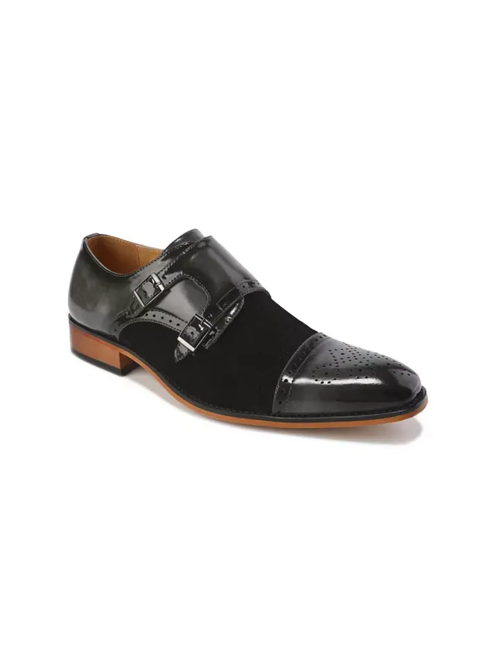 Мужские двухцветные лоферы с двойной пряжкой Double Monk Strap Gino Vitale — изображение 1 из 3, серый/черный