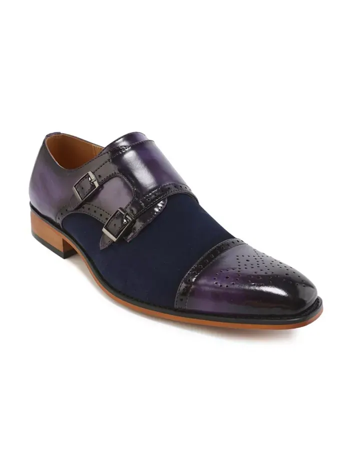 Мужские двухцветные лоферы с двойной пряжкой Double Monk Strap Gino Vitale — изображение 1 из 3, фиолетовый/темно-синий