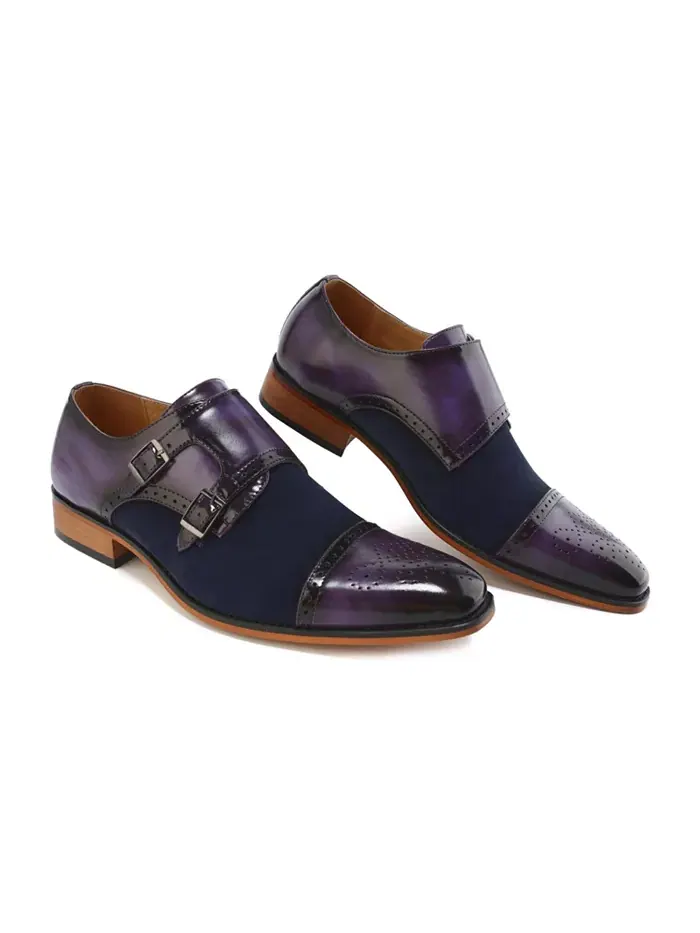 Мужские двухцветные лоферы с двойной пряжкой Double Monk Strap Gino Vitale — изображение 2 из 3, фиолетовый/темно-синий