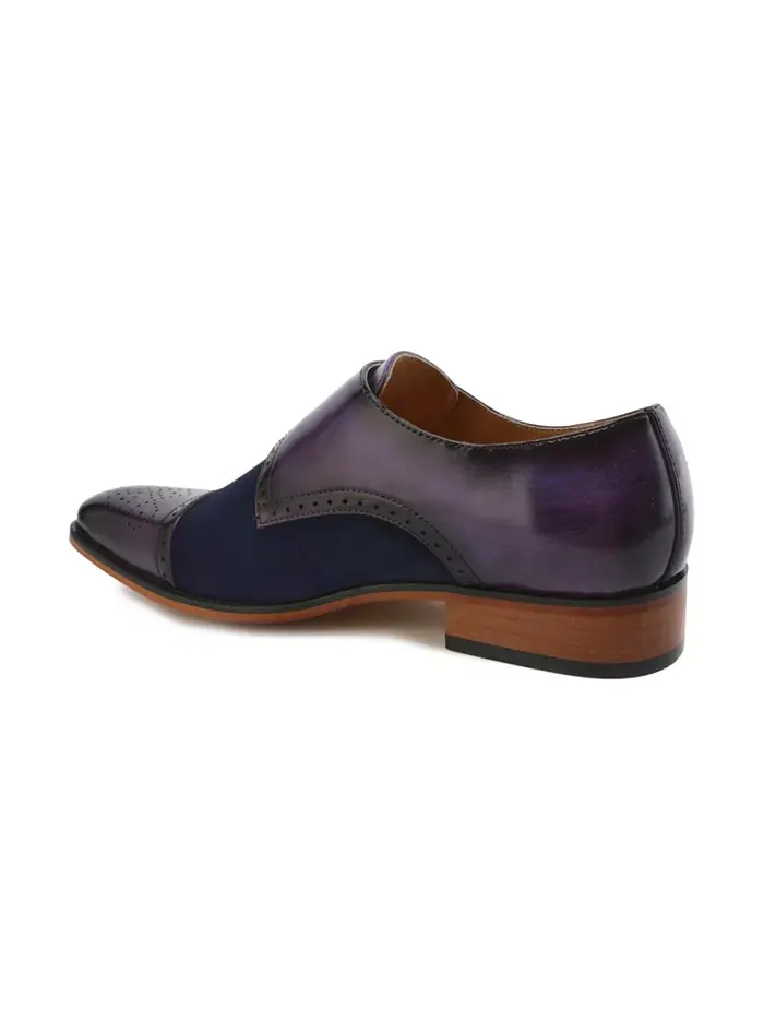 Мужские двухцветные лоферы с двойной пряжкой Double Monk Strap Gino Vitale — изображение 3 из 3, фиолетовый/темно-синий