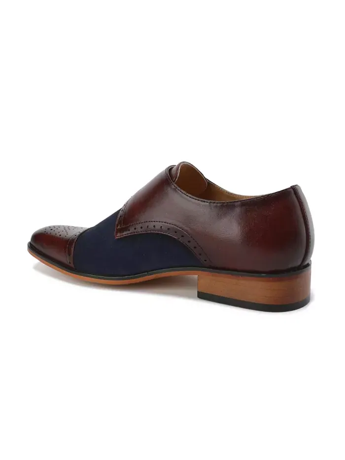 Мужские двухцветные лоферы с двойной пряжкой Double Monk Strap Gino Vitale — изображение 3 из 3, винный/темно-синий