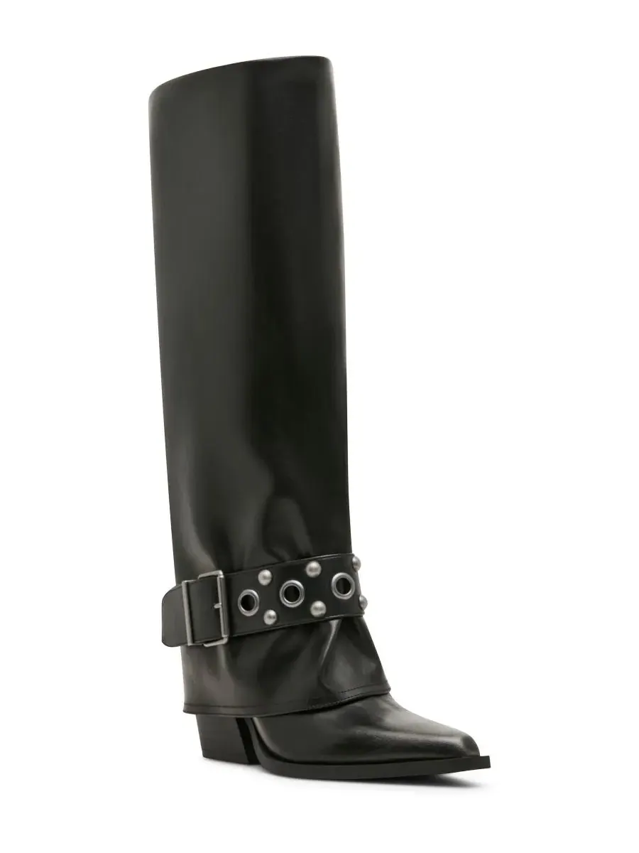 Женские ковбойские сапоги Rodeo Cuffed Studded Tall с тиснением Madden Girl — изображение 1 из 7, черный