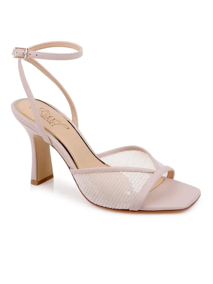 Босоножки на каблуке с квадратным носком Zaha Jewel Badgley Mischka, Nude Matte — изображение 1 из 5, бежевый