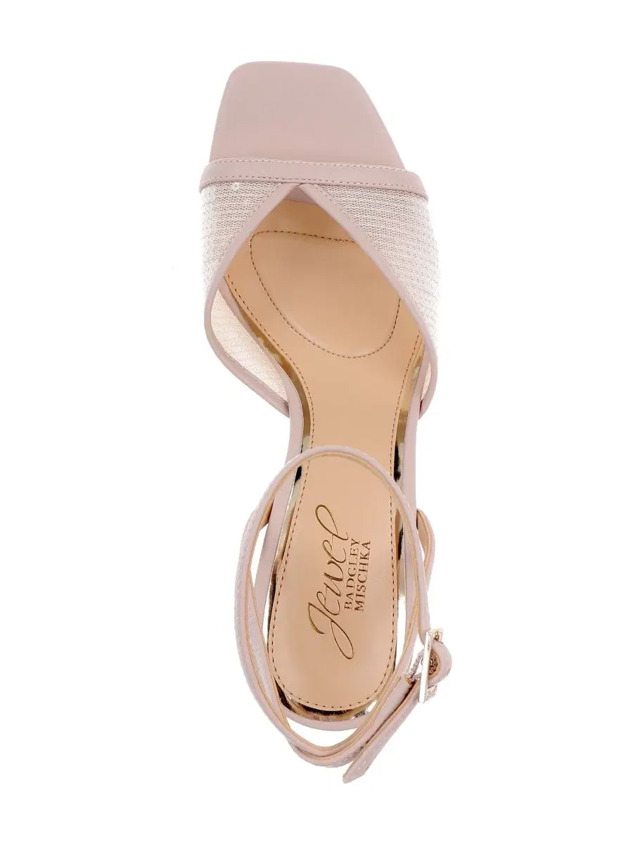 Босоножки на каблуке с квадратным носком Zaha Jewel Badgley Mischka, Nude Matte — изображение 4 из 5, бежевый