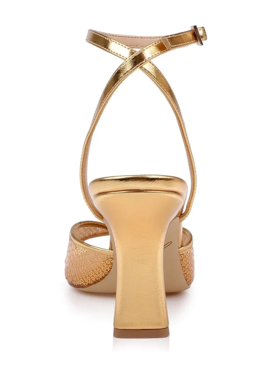 Туфли-сандалии с квадратным носком Zaha Jewel Badgley Mischka — изображение 3 из 5, золотистый