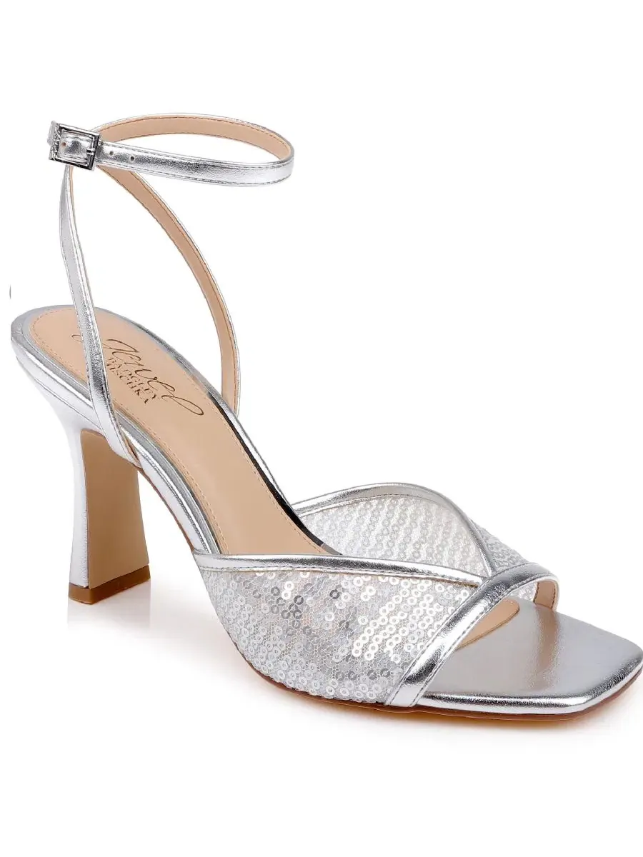 Босоножки на каблуке Zaha Jewel Badgley Mischka — изображение 1 из 5, серебристый металлик
