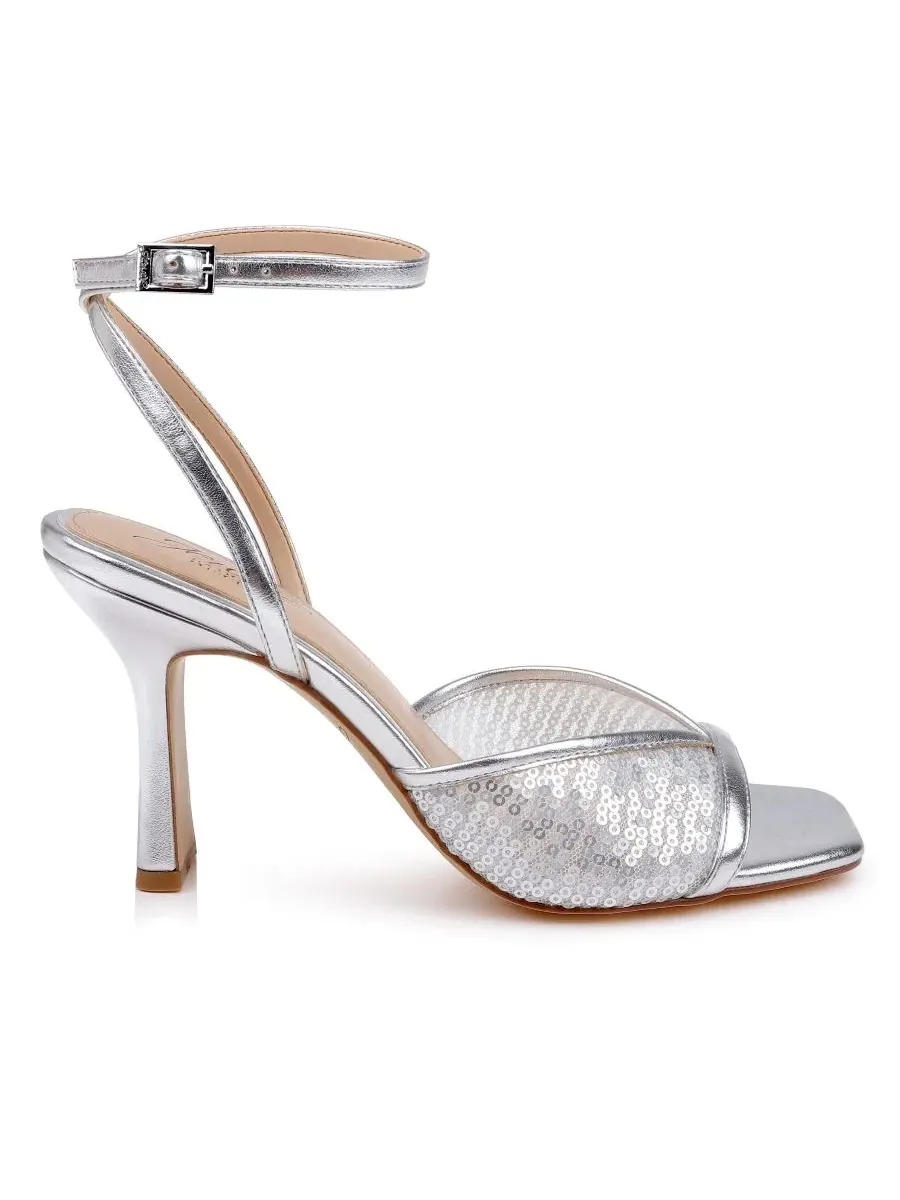 Босоножки на каблуке Zaha Jewel Badgley Mischka — изображение 2 из 5, серебристый металлик