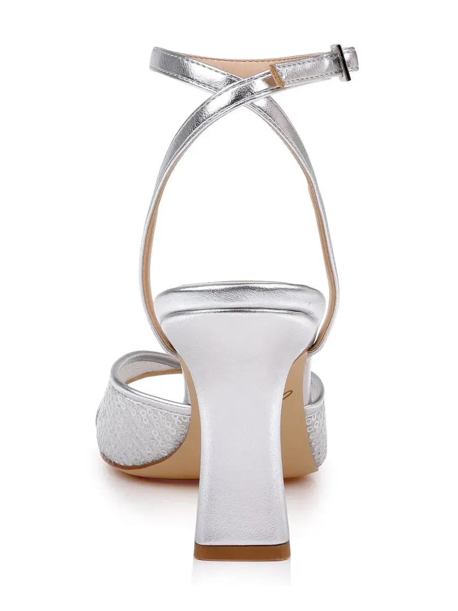 Босоножки на каблуке Zaha Jewel Badgley Mischka — изображение 3 из 5, серебристый металлик