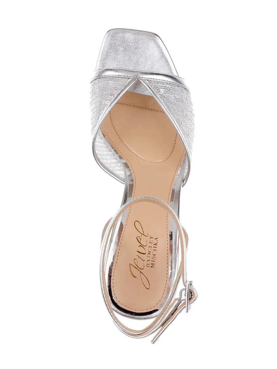 Босоножки на каблуке Zaha Jewel Badgley Mischka — изображение 4 из 5, серебристый металлик